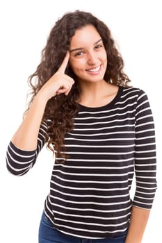 Studio shot: Young woman having a great idea