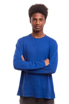 A casual young black boy posing isolated