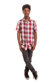 A casual young black boy posing isolated