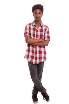 A casual young black boy posing isolated