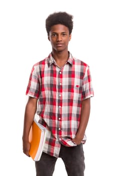 Young african student posing isolated over a white background