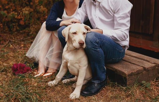 Lovely couple outdoor has romantic photo session. High quality photo