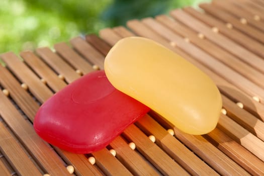Close_up of bars of soap