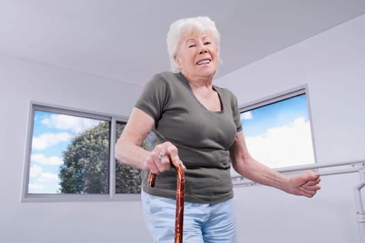 Woman walking with a cane