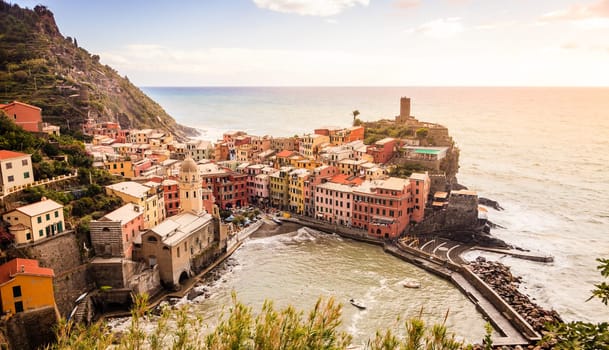 Scenic view of the village of Vernazza in Cinque Terre, Italy