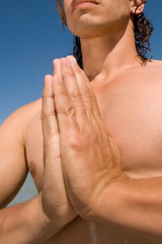 Close_up of a man meditating