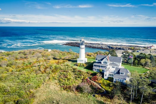 Scenic view of the Cape Elizabeth Light - a lighthouse at the entrance to Casco Bay in Maine.