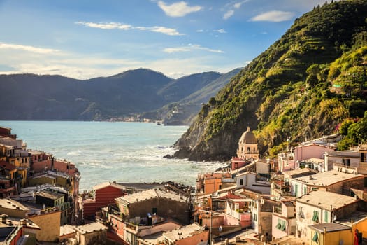 View of the village of Vernazza in Cinque Terre National Park, Italy