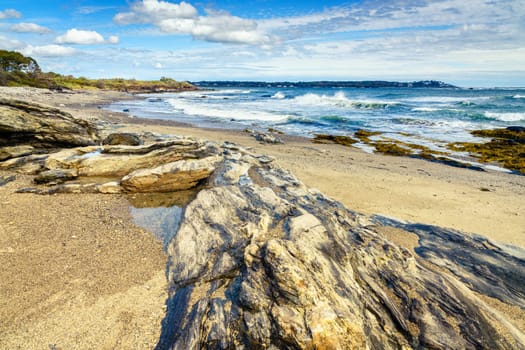 Scenic view of coastline at Crescent Beach State Park in Cape Elizabeth, Maine