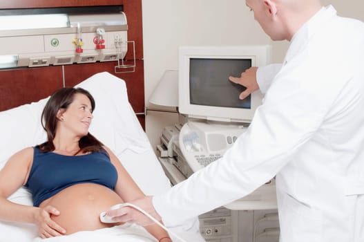 Pregnant woman going through an ultrasound scan
