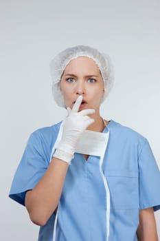Portrait of a female surgeon looking surprised