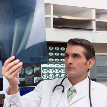 Doctor examining an x_ray report