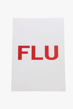 Close_up of a placard with word FLU written on it