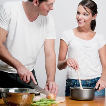 Couple cooking together