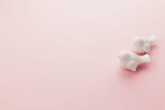 Valentine on the pink background. Two white birds. High quality photo