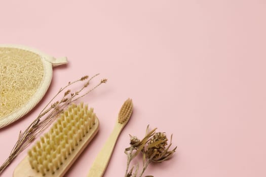 Natural bath accessories, set of natural bath accessories, eco-friendly products. High quality photo