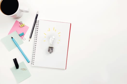 Notebook and pen on the table, idea at work, working space. High quality photo