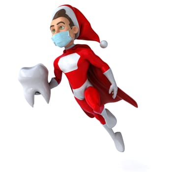 Fun 3D illustration of a cartoon Santa Claus with a mask