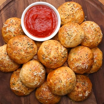 Baked buns with ketchup. Baked bread
