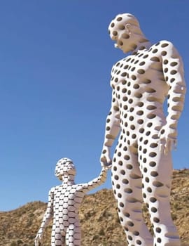White sculpture, father and son from the same material.