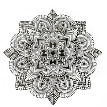 Painted ink on paper circle with patterns.