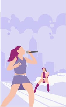 Woman singing into a microphone