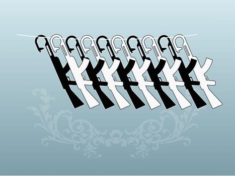 Group of rifles hanging from a rope