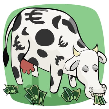 Cow eating paper currency