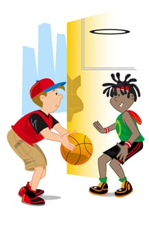Boy and a girl playing basketball