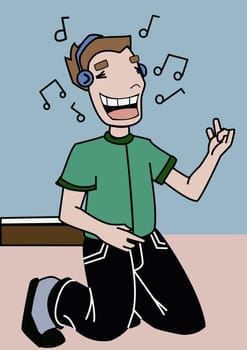 Boy listening to music wearing headphones