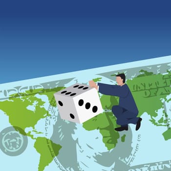 Businessman holding a dice