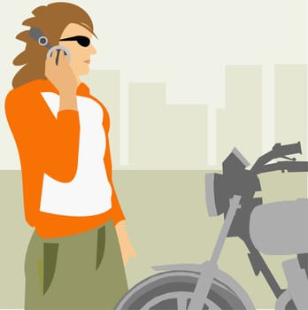Woman standing in front of a motorbike
