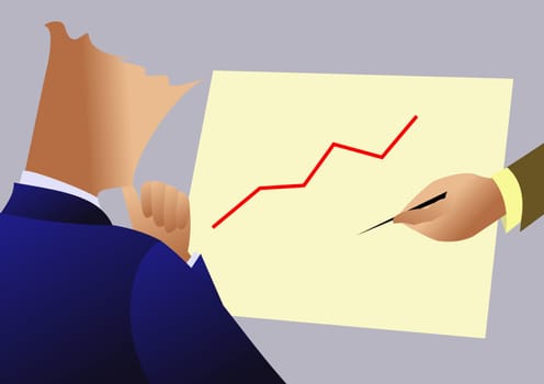 Rear view of a businessman looking at a bar graph