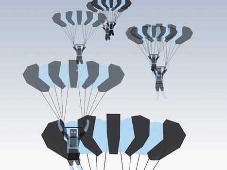 Low angle view of a group of people parachuting