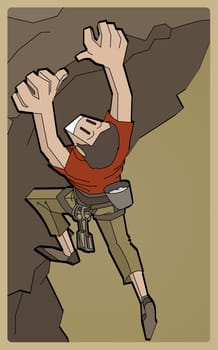 High angle view of a man rock climbing