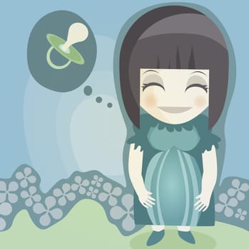 Pregnant woman thinking about a pacifier