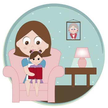 Mother sitting with her daughter on an armchair