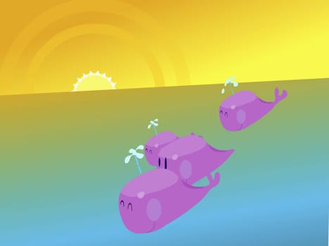 Four whales swimming in the sea