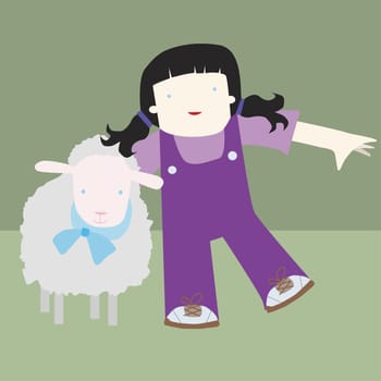 Girl standing with a sheep