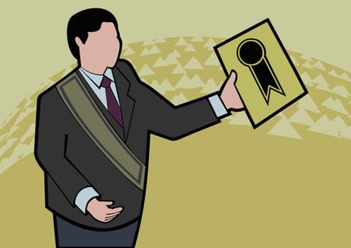 Businessman holding an award