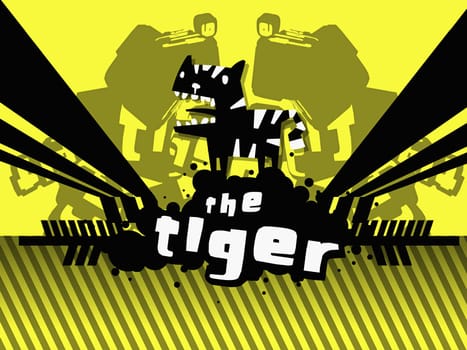 Close-up of a roaring tiger with text