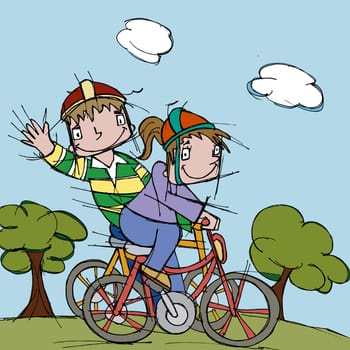 Boy and a girl cycling