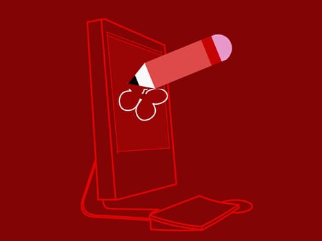 Pencil drawing on a computer monitor