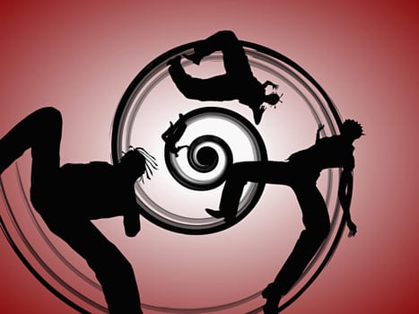 Four people in a vortex