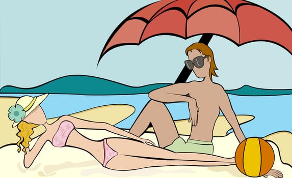Man and a woman relaxing on the beach