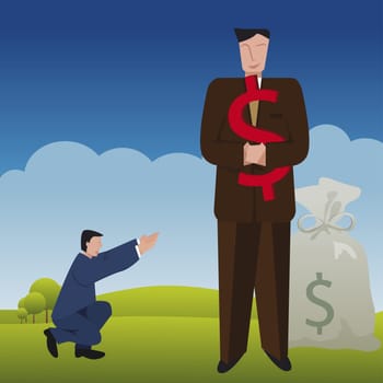 Businessman holding a dollar sign