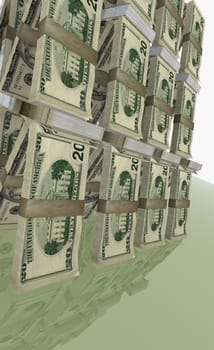 Pyramid of American twenty dollar bills