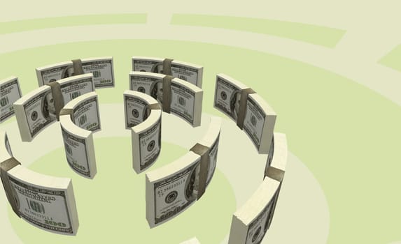 High angle view of US paper currency