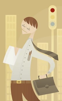 Close-up of a businessman standing near a traffic light