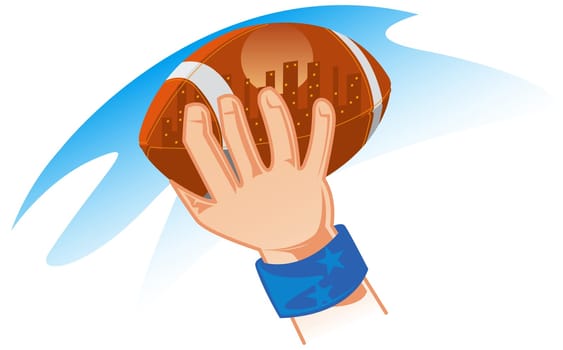Person's hand holding a rugby ball